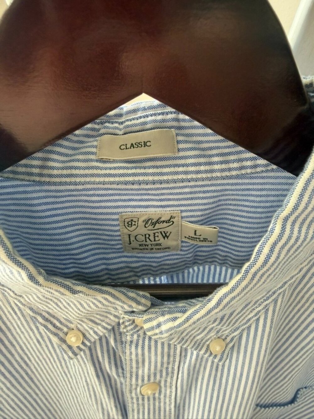 J.Crew Classic Fit Blue/White Striped Oxford Large - Picture 2 of 2